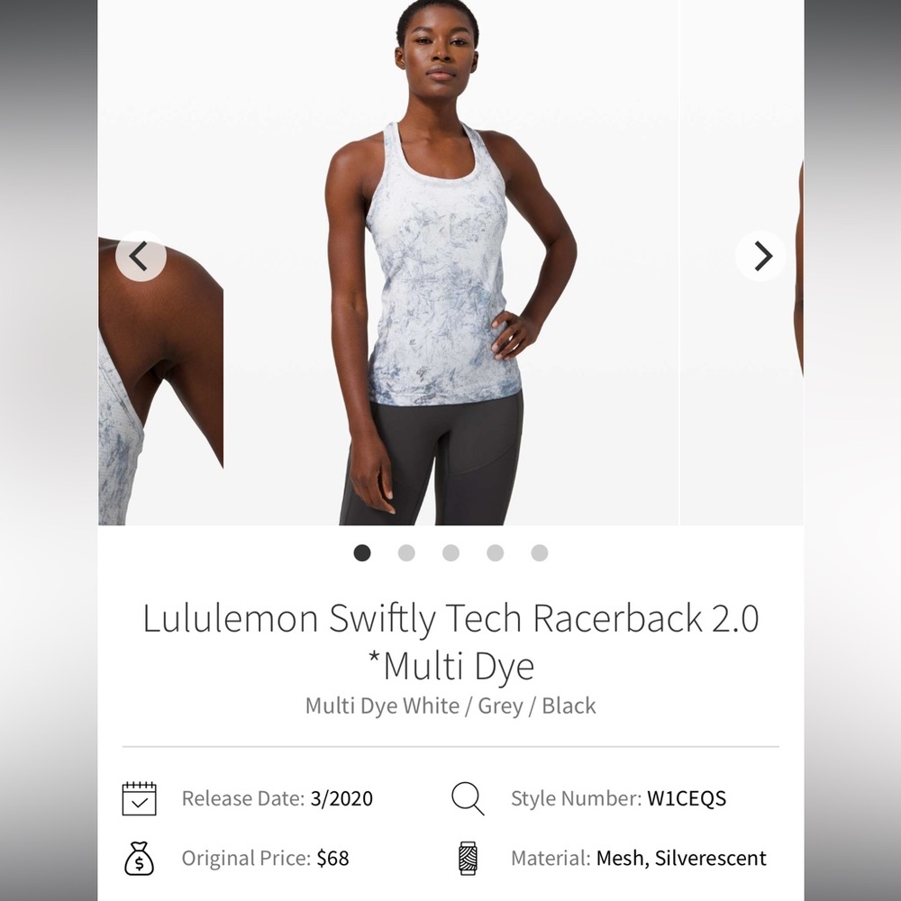 Lululemon Swiftly Tank, Size 4, Multi Dye White/Grey - Picture 4 of 5